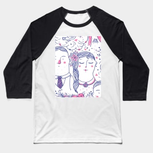 Cute Lovers Drawings Pattern Baseball T-Shirt